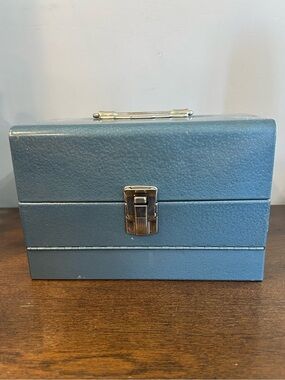 Vintage Logan Super 8mm Film Blue Metal Storage Box Case Holds 12 Reel Slots GUC